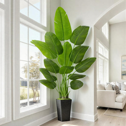 Lifelike Bird of Paradise Artificial Plant 6ft Faux Banana Leaf Tree with White Tall Planter for Home Decor - Perfect Indoor Silk Floor Plant for Living Room, Office, and Bedroom Ambiance Enhancement