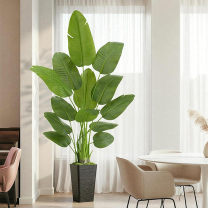 Lifelike Bird of Paradise Artificial Plant 6ft Faux Banana Leaf Tree with White Tall Planter for Home Decor - Perfect Indoor Silk Floor Plant for Living Room, Office, and Bedroom Ambiance Enhancement