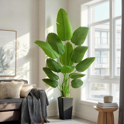 Lifelike Bird of Paradise Artificial Plant 6ft Faux Banana Leaf Tree with White Tall Planter for Home Decor - Perfect Indoor Silk Floor Plant for Living Room, Office, and Bedroom Ambiance Enhancement