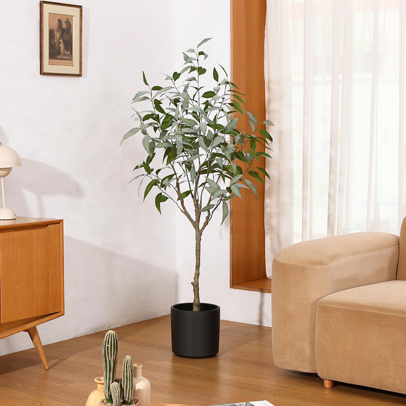 Artificial Eucalyptus Tree 5FT Tall Fake Eucalyptus Plants Large Faux Trees Artificial Silk Plants for Home Decor Indoor Outdoor Office Gift Ornaments, Set of 1