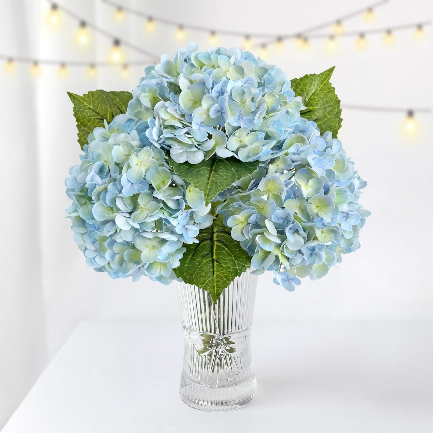 3 PCS Light Green Artificial Hydrangea Silk Flowers 21" with Stems | Real Touch Latex Petals, Faux Hydrangea Silk Flowers for Home Decor, Outdoor Wedding Party Arrangement, Table Centerpieces