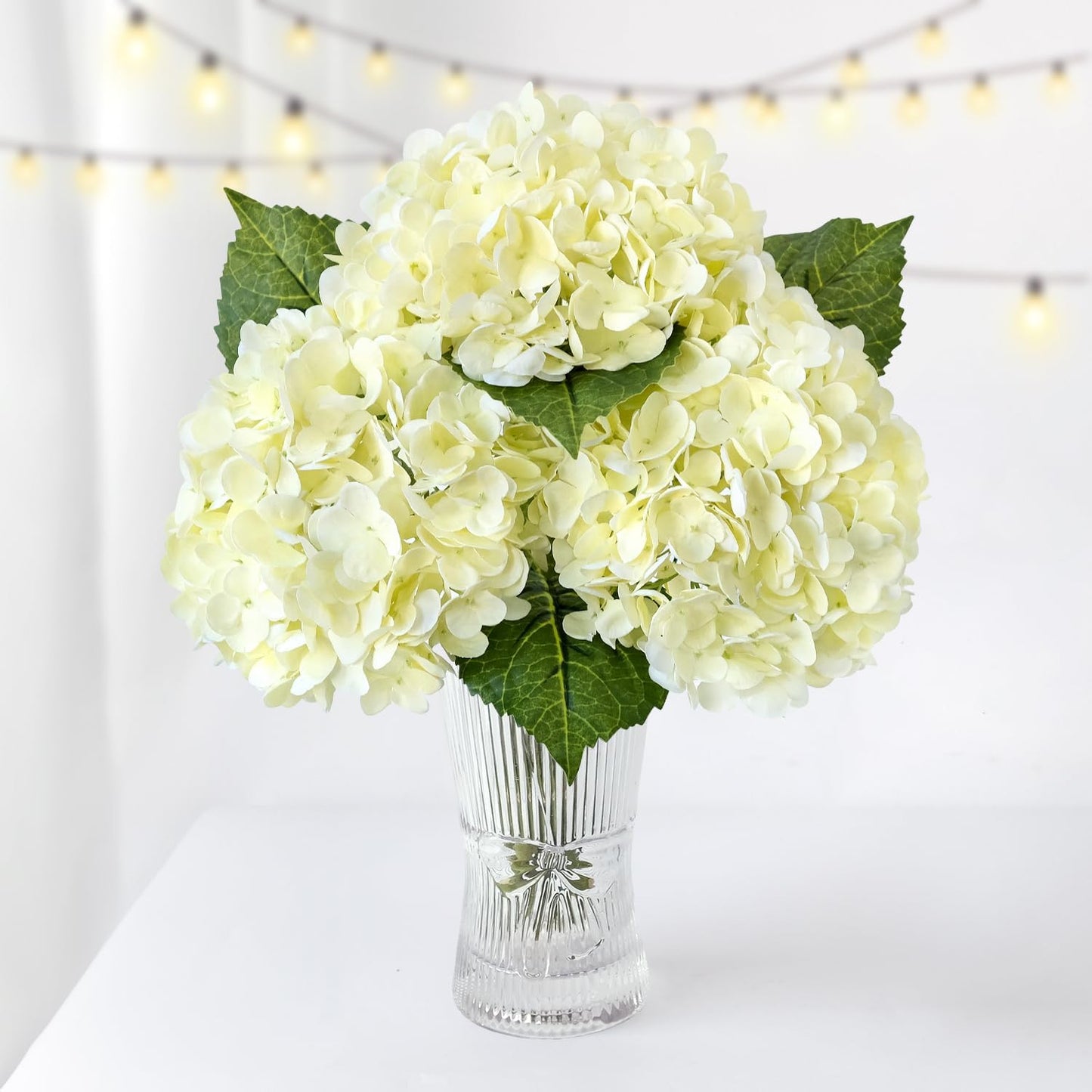 3 PCS Light Green Artificial Hydrangea Silk Flowers 21" with Stems | Real Touch Latex Petals, Faux Hydrangea Silk Flowers for Home Decor, Outdoor Wedding Party Arrangement, Table Centerpieces