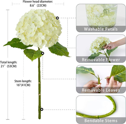 3 PCS Light Green Artificial Hydrangea Silk Flowers 21" with Stems | Real Touch Latex Petals, Faux Hydrangea Silk Flowers for Home Decor, Outdoor Wedding Party Arrangement, Table Centerpieces
