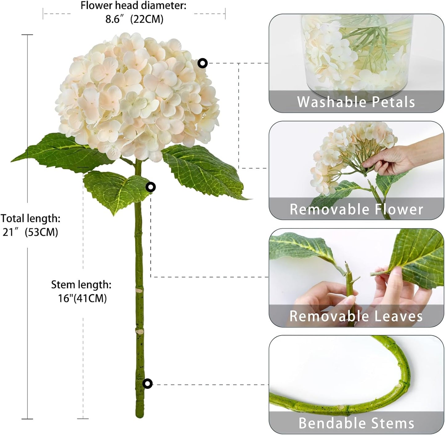 3 PCS Light Green Artificial Hydrangea Silk Flowers 21" with Stems | Real Touch Latex Petals, Faux Hydrangea Silk Flowers for Home Decor, Outdoor Wedding Party Arrangement, Table Centerpieces