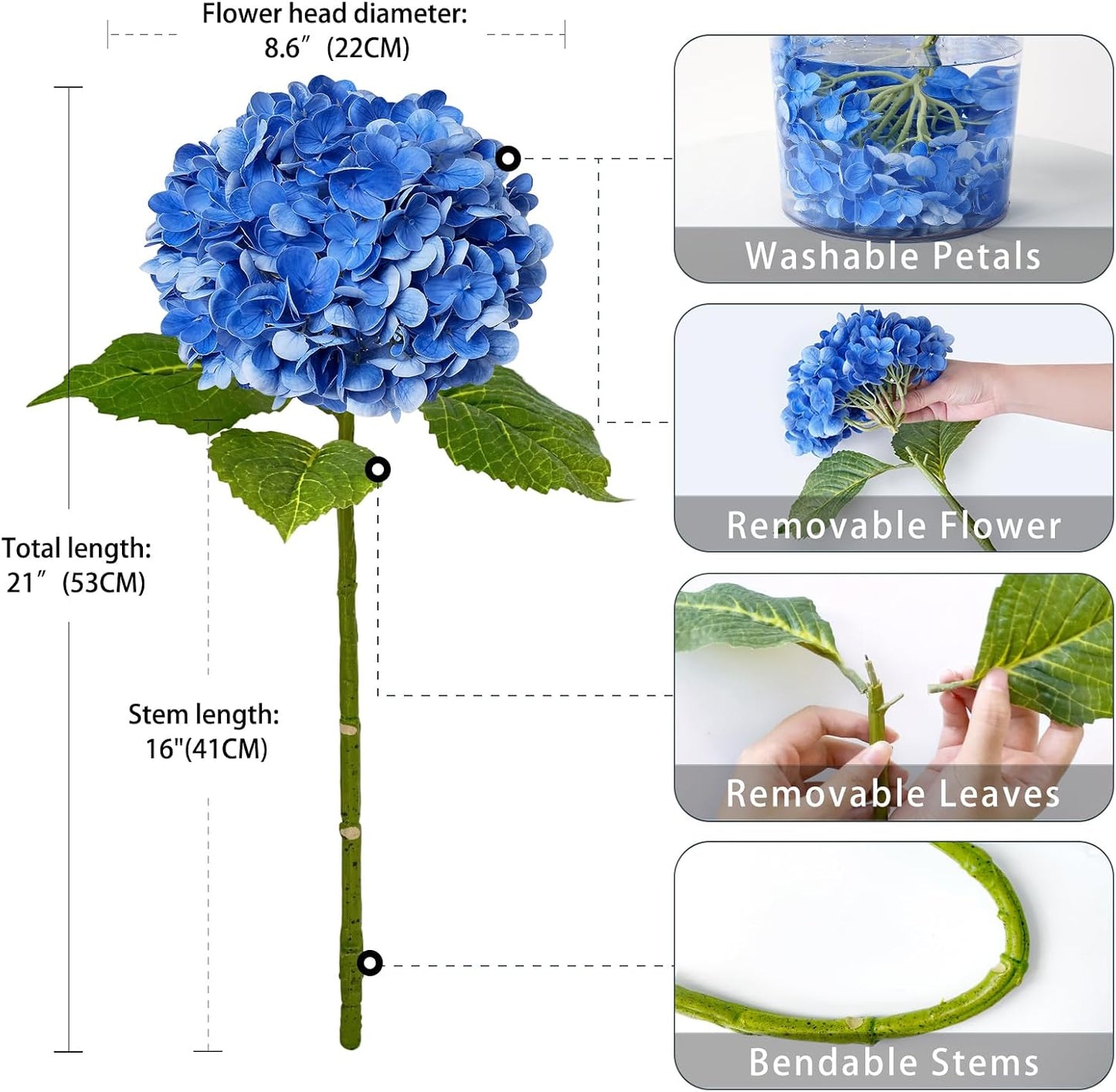 3 PCS Light Green Artificial Hydrangea Silk Flowers 21" with Stems | Real Touch Latex Petals, Faux Hydrangea Silk Flowers for Home Decor, Outdoor Wedding Party Arrangement, Table Centerpieces