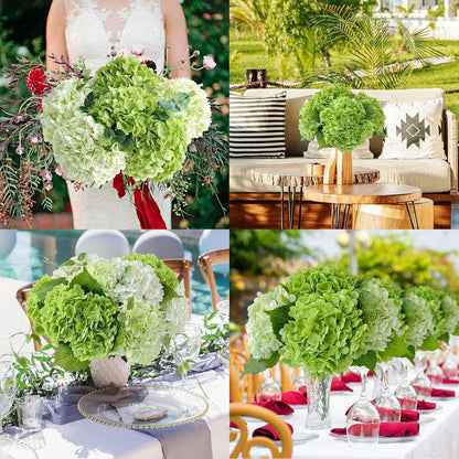 3 PCS Light Green Artificial Hydrangea Silk Flowers 21" with Stems | Real Touch Latex Petals, Faux Hydrangea Silk Flowers for Home Decor, Outdoor Wedding Party Arrangement, Table Centerpieces