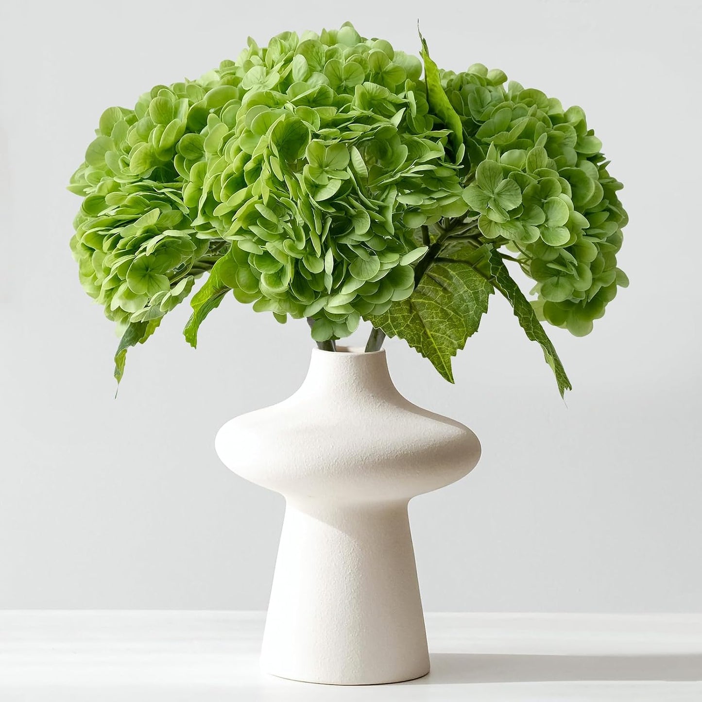 3 PCS Light Green Artificial Hydrangea Silk Flowers 21" with Stems | Real Touch Latex Petals, Faux Hydrangea Silk Flowers for Home Decor, Outdoor Wedding Party Arrangement, Table Centerpieces