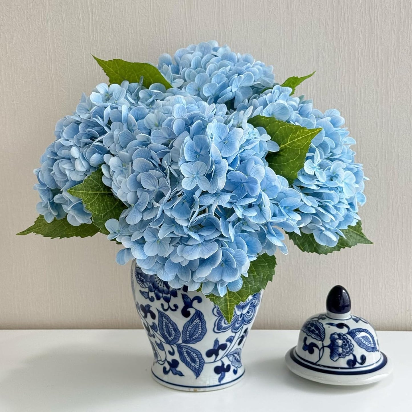 3 PCS Light Green Artificial Hydrangea Silk Flowers 21" with Stems | Real Touch Latex Petals, Faux Hydrangea Silk Flowers for Home Decor, Outdoor Wedding Party Arrangement, Table Centerpieces