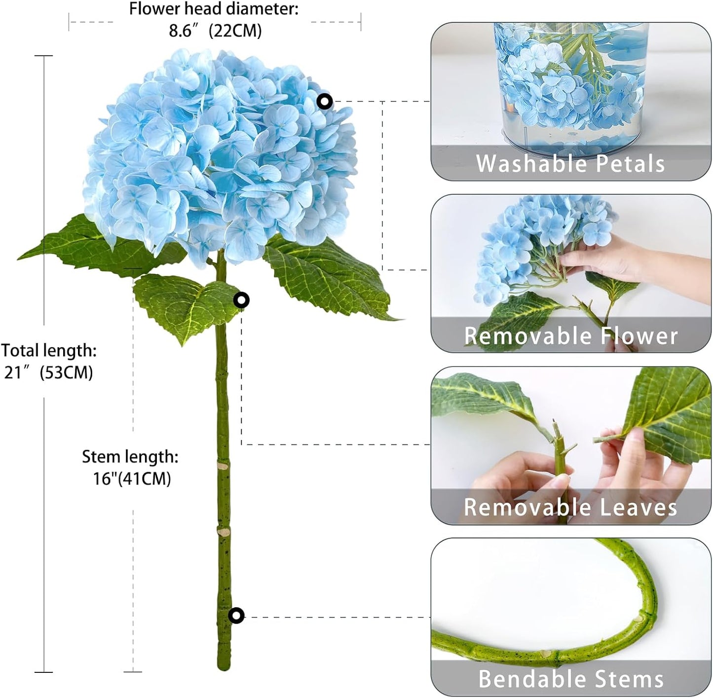 3 PCS Light Green Artificial Hydrangea Silk Flowers 21" with Stems | Real Touch Latex Petals, Faux Hydrangea Silk Flowers for Home Decor, Outdoor Wedding Party Arrangement, Table Centerpieces