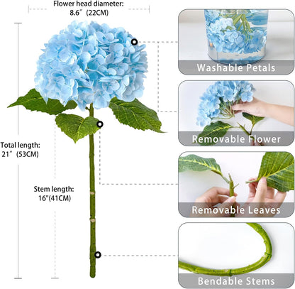 3 PCS Light Green Artificial Hydrangea Silk Flowers 21" with Stems | Real Touch Latex Petals, Faux Hydrangea Silk Flowers for Home Decor, Outdoor Wedding Party Arrangement, Table Centerpieces