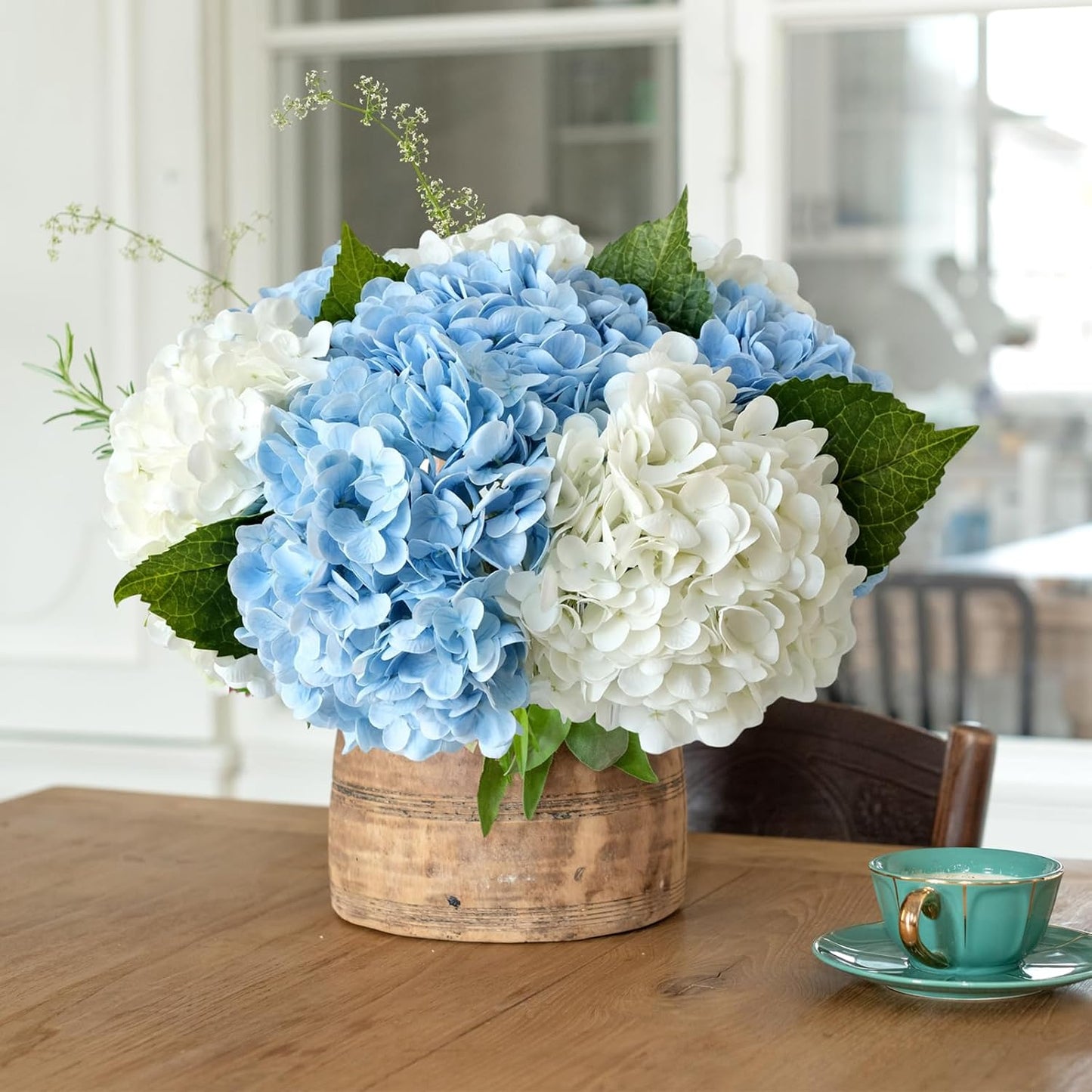 3 PCS Light Green Artificial Hydrangea Silk Flowers 21" with Stems | Real Touch Latex Petals, Faux Hydrangea Silk Flowers for Home Decor, Outdoor Wedding Party Arrangement, Table Centerpieces
