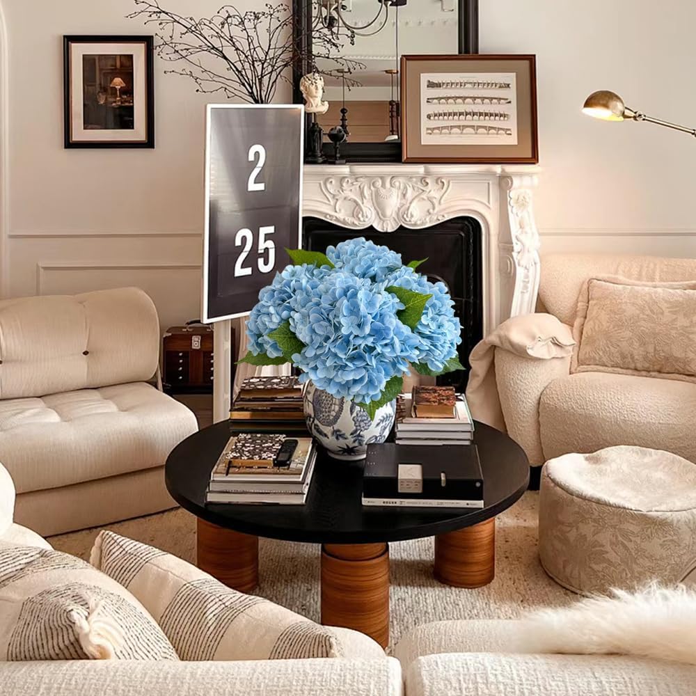 3 PCS Light Green Artificial Hydrangea Silk Flowers 21" with Stems | Real Touch Latex Petals, Faux Hydrangea Silk Flowers for Home Decor, Outdoor Wedding Party Arrangement, Table Centerpieces