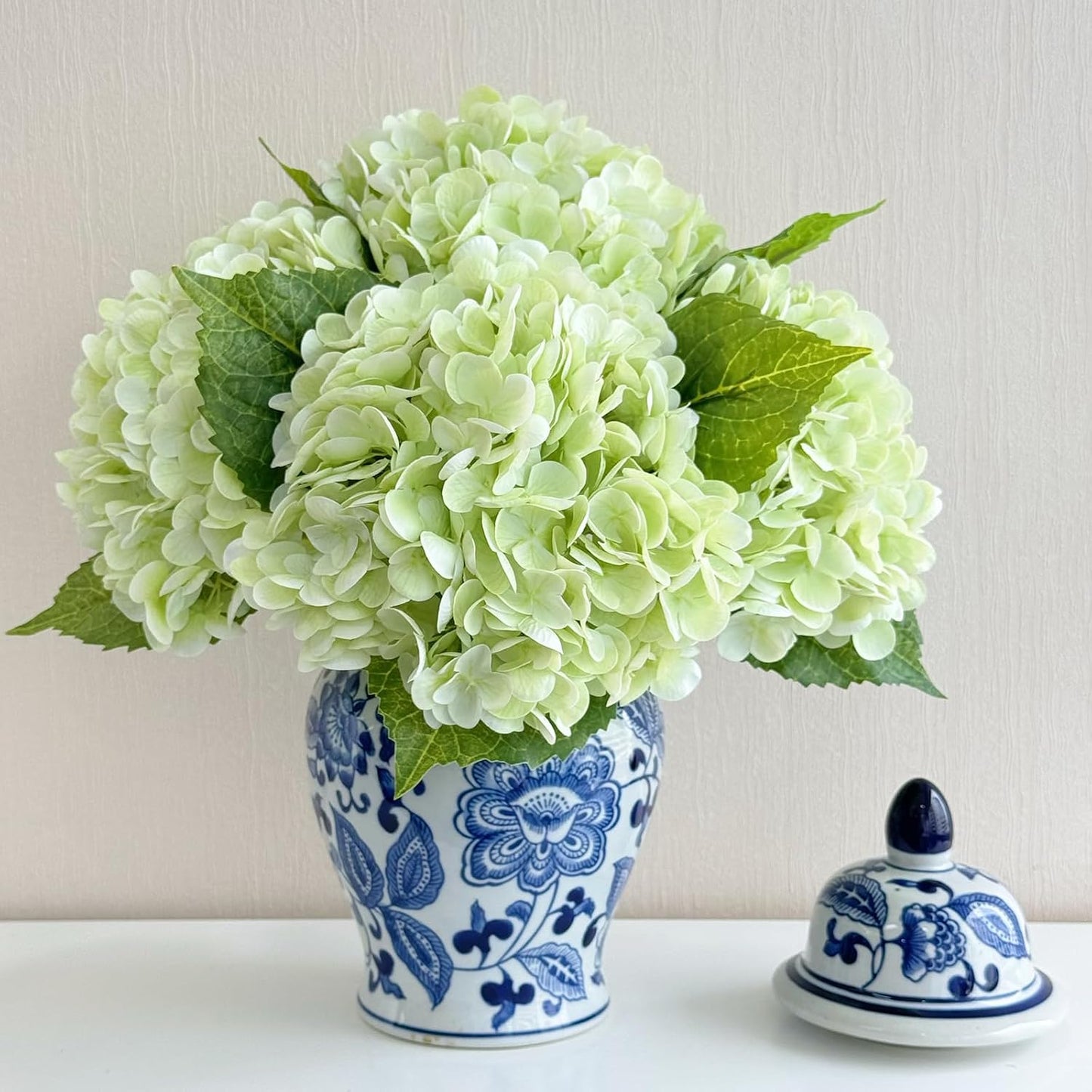 3 PCS Light Green Artificial Hydrangea Silk Flowers 21" with Stems | Real Touch Latex Petals, Faux Hydrangea Silk Flowers for Home Decor, Outdoor Wedding Party Arrangement, Table Centerpieces