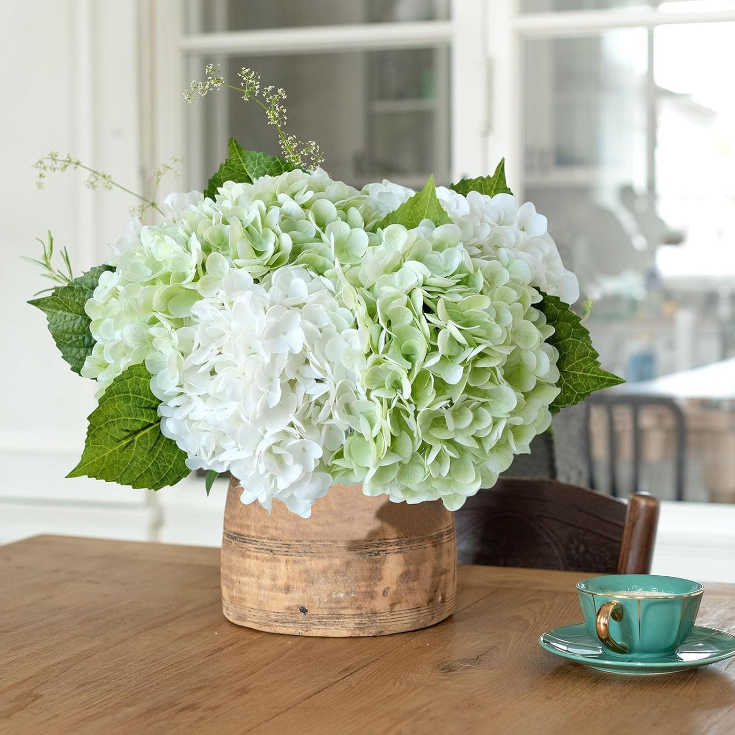 3 PCS Light Green Artificial Hydrangea Silk Flowers 21" with Stems | Real Touch Latex Petals, Faux Hydrangea Silk Flowers for Home Decor, Outdoor Wedding Party Arrangement, Table Centerpieces