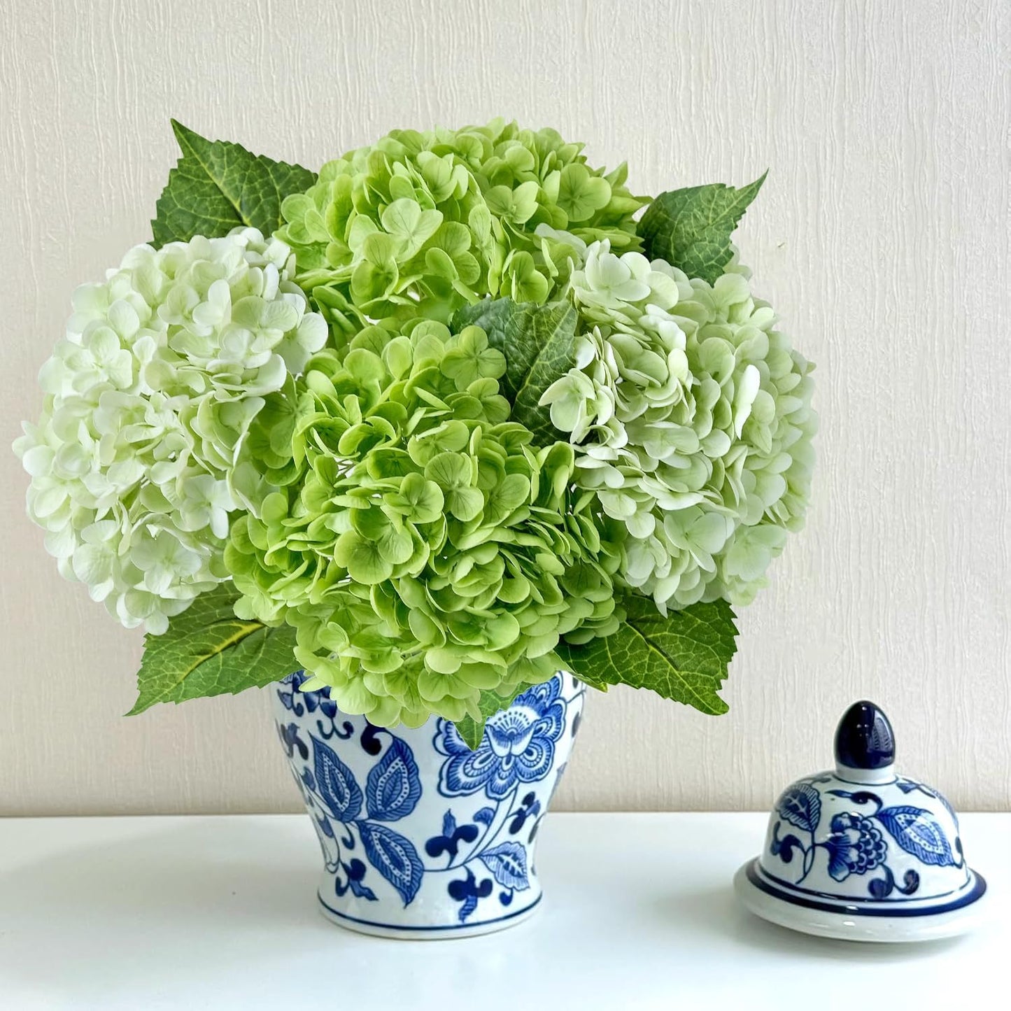 3 PCS Light Green Artificial Hydrangea Silk Flowers 21" with Stems | Real Touch Latex Petals, Faux Hydrangea Silk Flowers for Home Decor, Outdoor Wedding Party Arrangement, Table Centerpieces
