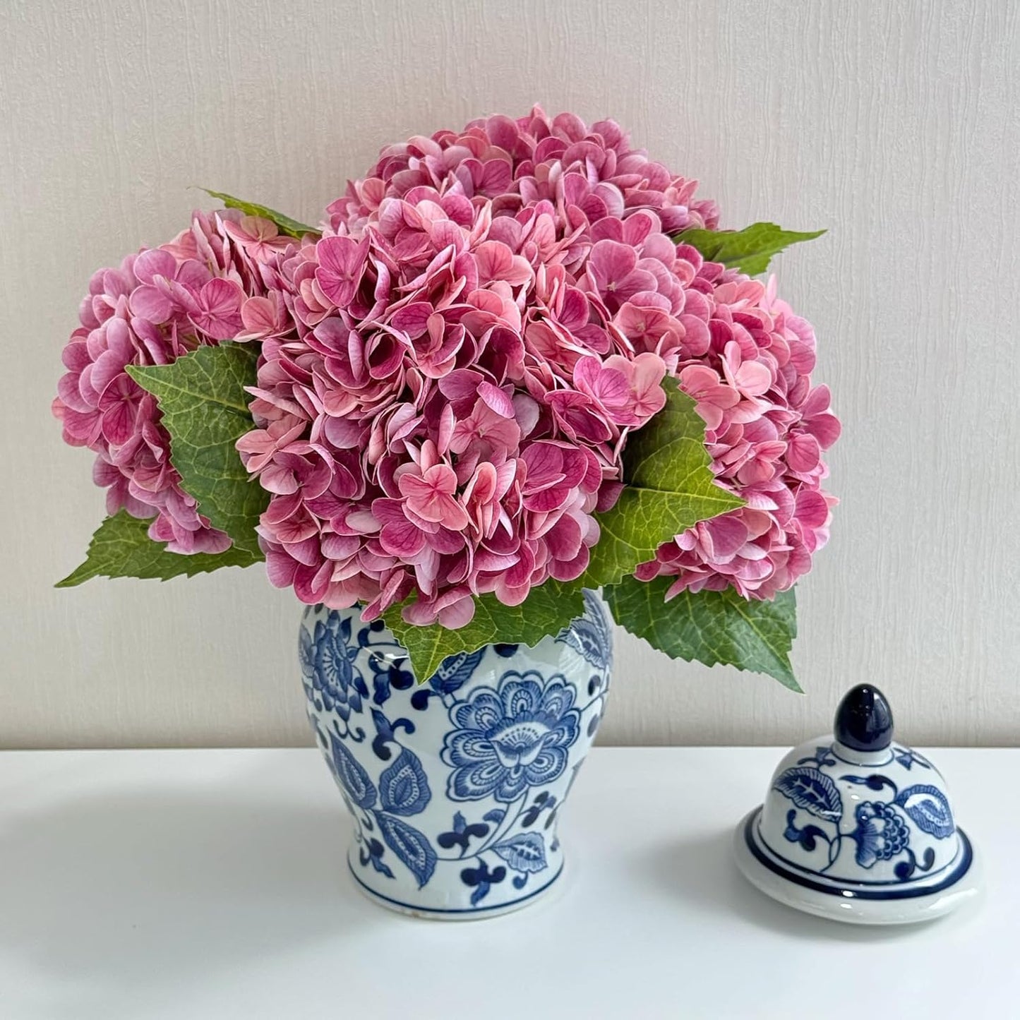 3 PCS Light Green Artificial Hydrangea Silk Flowers 21" with Stems | Real Touch Latex Petals, Faux Hydrangea Silk Flowers for Home Decor, Outdoor Wedding Party Arrangement, Table Centerpieces