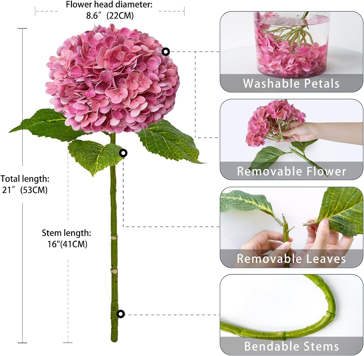 3 PCS Light Green Artificial Hydrangea Silk Flowers 21" with Stems | Real Touch Latex Petals, Faux Hydrangea Silk Flowers for Home Decor, Outdoor Wedding Party Arrangement, Table Centerpieces