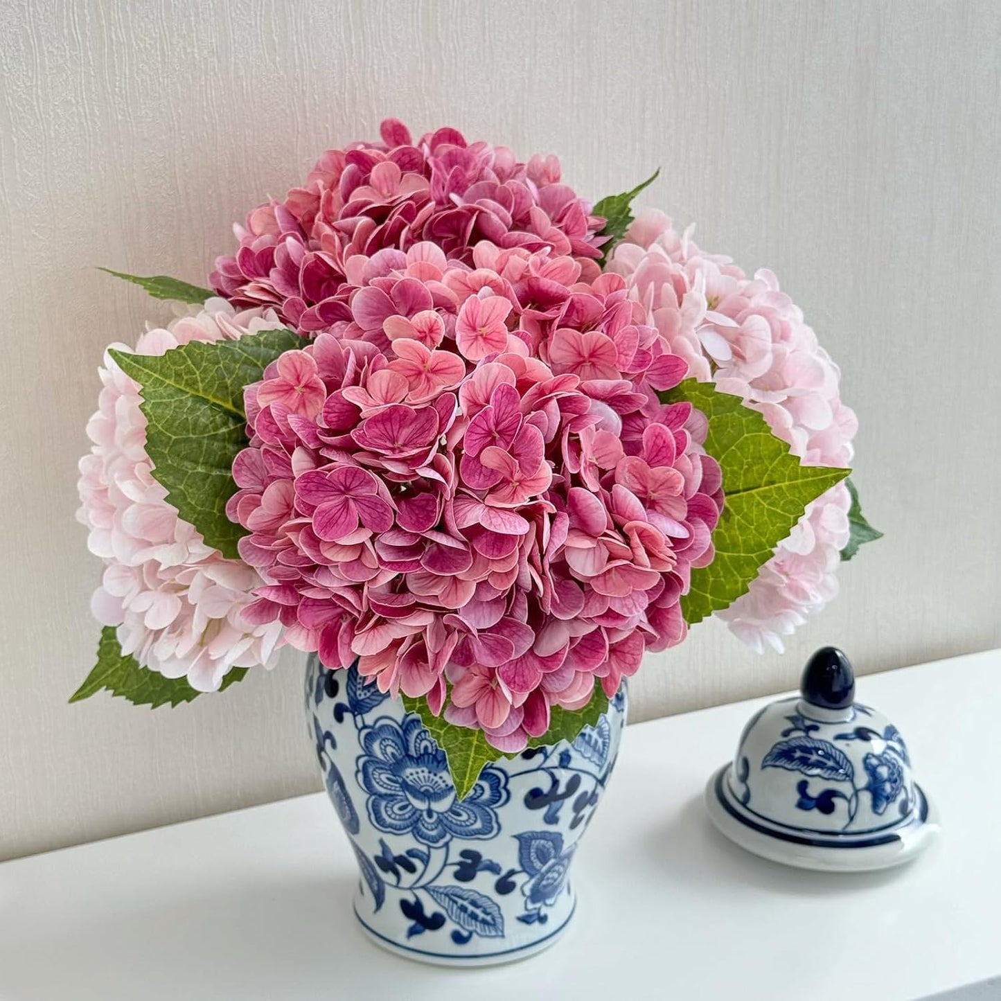 3 PCS Light Green Artificial Hydrangea Silk Flowers 21" with Stems | Real Touch Latex Petals, Faux Hydrangea Silk Flowers for Home Decor, Outdoor Wedding Party Arrangement, Table Centerpieces