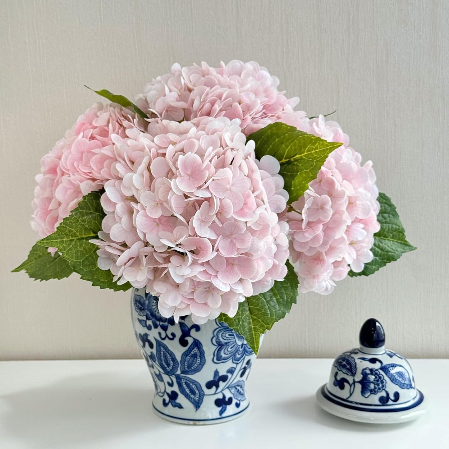 3 PCS Light Green Artificial Hydrangea Silk Flowers 21" with Stems | Real Touch Latex Petals, Faux Hydrangea Silk Flowers for Home Decor, Outdoor Wedding Party Arrangement, Table Centerpieces
