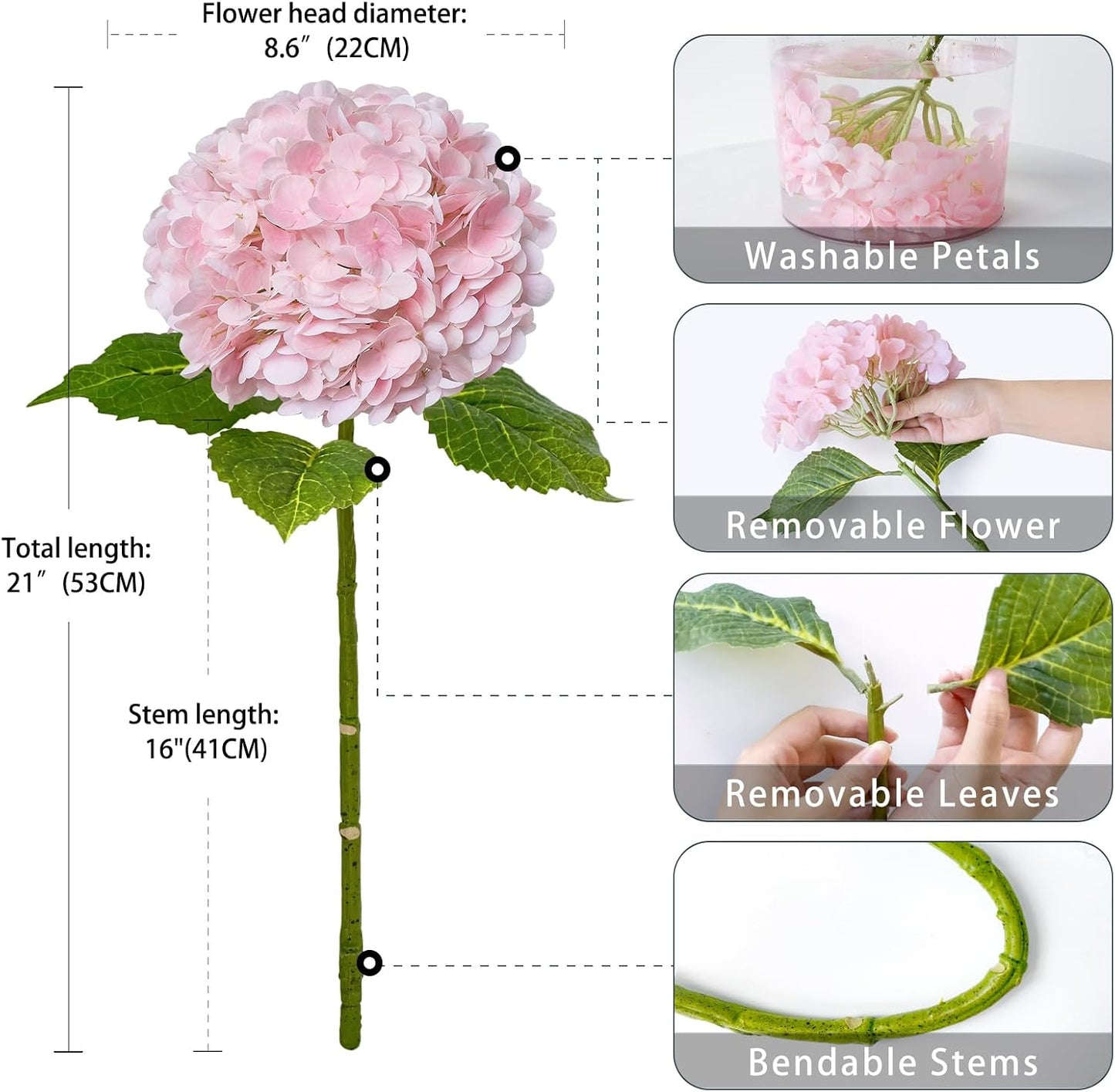 3 PCS Light Green Artificial Hydrangea Silk Flowers 21" with Stems | Real Touch Latex Petals, Faux Hydrangea Silk Flowers for Home Decor, Outdoor Wedding Party Arrangement, Table Centerpieces