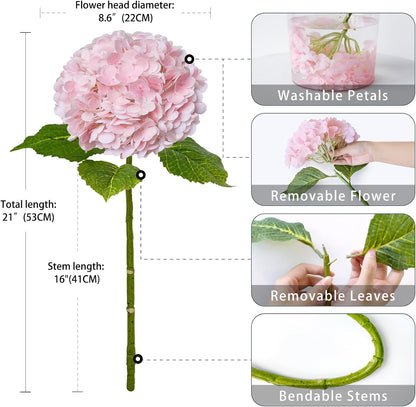 3 PCS Light Green Artificial Hydrangea Silk Flowers 21" with Stems | Real Touch Latex Petals, Faux Hydrangea Silk Flowers for Home Decor, Outdoor Wedding Party Arrangement, Table Centerpieces