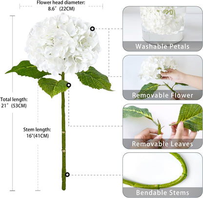 3 PCS Light Green Artificial Hydrangea Silk Flowers 21" with Stems | Real Touch Latex Petals, Faux Hydrangea Silk Flowers for Home Decor, Outdoor Wedding Party Arrangement, Table Centerpieces