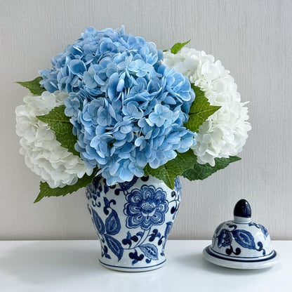 3 PCS Light Green Artificial Hydrangea Silk Flowers 21" with Stems | Real Touch Latex Petals, Faux Hydrangea Silk Flowers for Home Decor, Outdoor Wedding Party Arrangement, Table Centerpieces