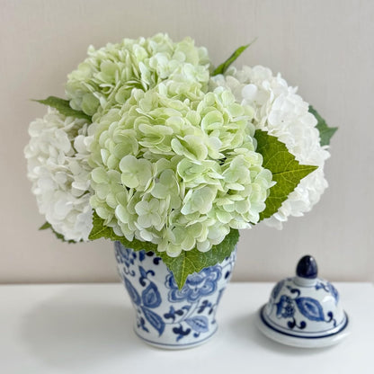 3 PCS Light Green Artificial Hydrangea Silk Flowers 21" with Stems | Real Touch Latex Petals, Faux Hydrangea Silk Flowers for Home Decor, Outdoor Wedding Party Arrangement, Table Centerpieces