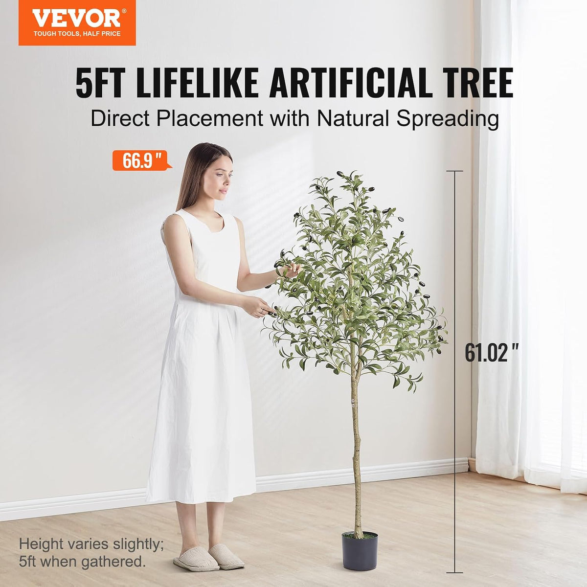 Artificial Olive Tree, 5 FT Tall Faux Plant, Secure PE Material & Anti-Tip Tilt Protection Low-Maintenance Plant, Lifelike Green Fake Potted Tree for Home Office Warehouse Decor Indoor Outdoor