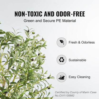 Artificial Olive Tree, 5 FT Tall Faux Plant, Secure PE Material & Anti-Tip Tilt Protection Low-Maintenance Plant, Lifelike Green Fake Potted Tree for Home Office Warehouse Decor Indoor Outdoor