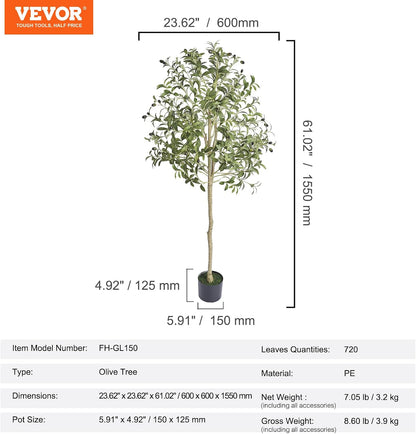 Artificial Olive Tree, 5 FT Tall Faux Plant, Secure PE Material & Anti-Tip Tilt Protection Low-Maintenance Plant, Lifelike Green Fake Potted Tree for Home Office Warehouse Decor Indoor Outdoor
