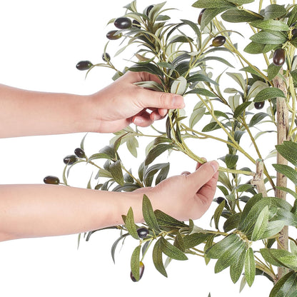 Artificial Olive Tree, 5 FT Tall Faux Plant, Secure PE Material & Anti-Tip Tilt Protection Low-Maintenance Plant, Lifelike Green Fake Potted Tree for Home Office Warehouse Decor Indoor Outdoor