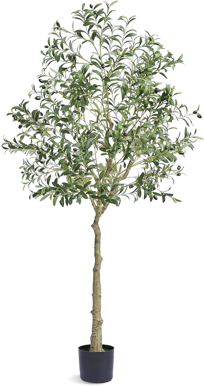 Artificial Olive Tree, 5 FT Tall Faux Plant, Secure PE Material & Anti-Tip Tilt Protection Low-Maintenance Plant, Lifelike Green Fake Potted Tree for Home Office Warehouse Decor Indoor Outdoor