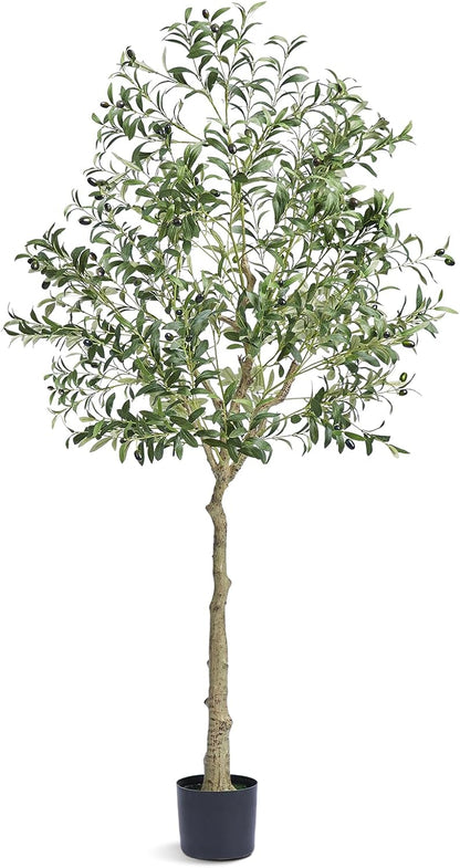 Artificial Olive Tree, 5 FT Tall Faux Plant, Secure PE Material & Anti-Tip Tilt Protection Low-Maintenance Plant, Lifelike Green Fake Potted Tree for Home Office Warehouse Decor Indoor Outdoor