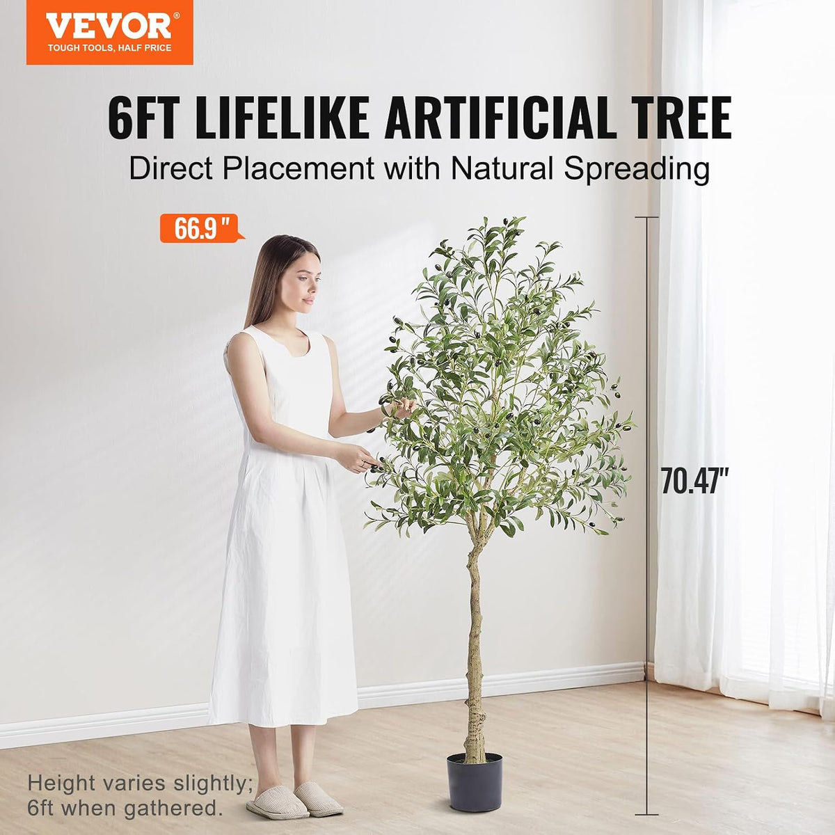 Artificial Olive Tree, 5 FT Tall Faux Plant, Secure PE Material & Anti-Tip Tilt Protection Low-Maintenance Plant, Lifelike Green Fake Potted Tree for Home Office Warehouse Decor Indoor Outdoor