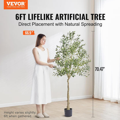 Artificial Olive Tree, 5 FT Tall Faux Plant, Secure PE Material & Anti-Tip Tilt Protection Low-Maintenance Plant, Lifelike Green Fake Potted Tree for Home Office Warehouse Decor Indoor Outdoor