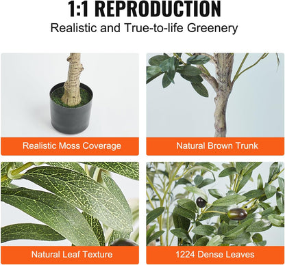 Artificial Olive Tree, 5 FT Tall Faux Plant, Secure PE Material & Anti-Tip Tilt Protection Low-Maintenance Plant, Lifelike Green Fake Potted Tree for Home Office Warehouse Decor Indoor Outdoor