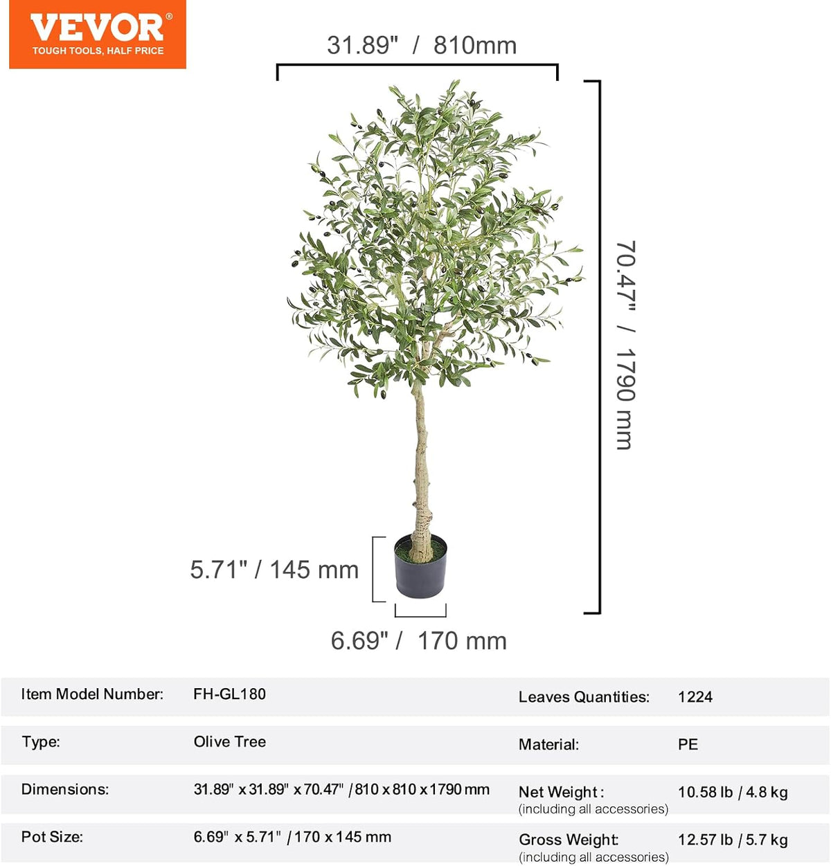 Artificial Olive Tree, 5 FT Tall Faux Plant, Secure PE Material & Anti-Tip Tilt Protection Low-Maintenance Plant, Lifelike Green Fake Potted Tree for Home Office Warehouse Decor Indoor Outdoor