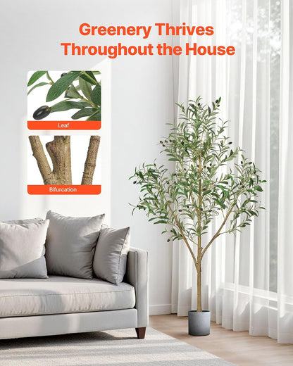 Artificial Olive Tree, 5 FT Tall Faux Plant, Secure PE Material & Anti-Tip Tilt Protection Low-Maintenance Plant, Lifelike Green Fake Potted Tree for Home Office Warehouse Decor Indoor Outdoor
