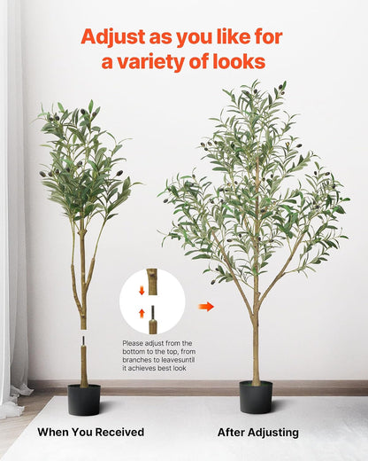 Artificial Olive Tree, 5 FT Tall Faux Plant, Secure PE Material & Anti-Tip Tilt Protection Low-Maintenance Plant, Lifelike Green Fake Potted Tree for Home Office Warehouse Decor Indoor Outdoor
