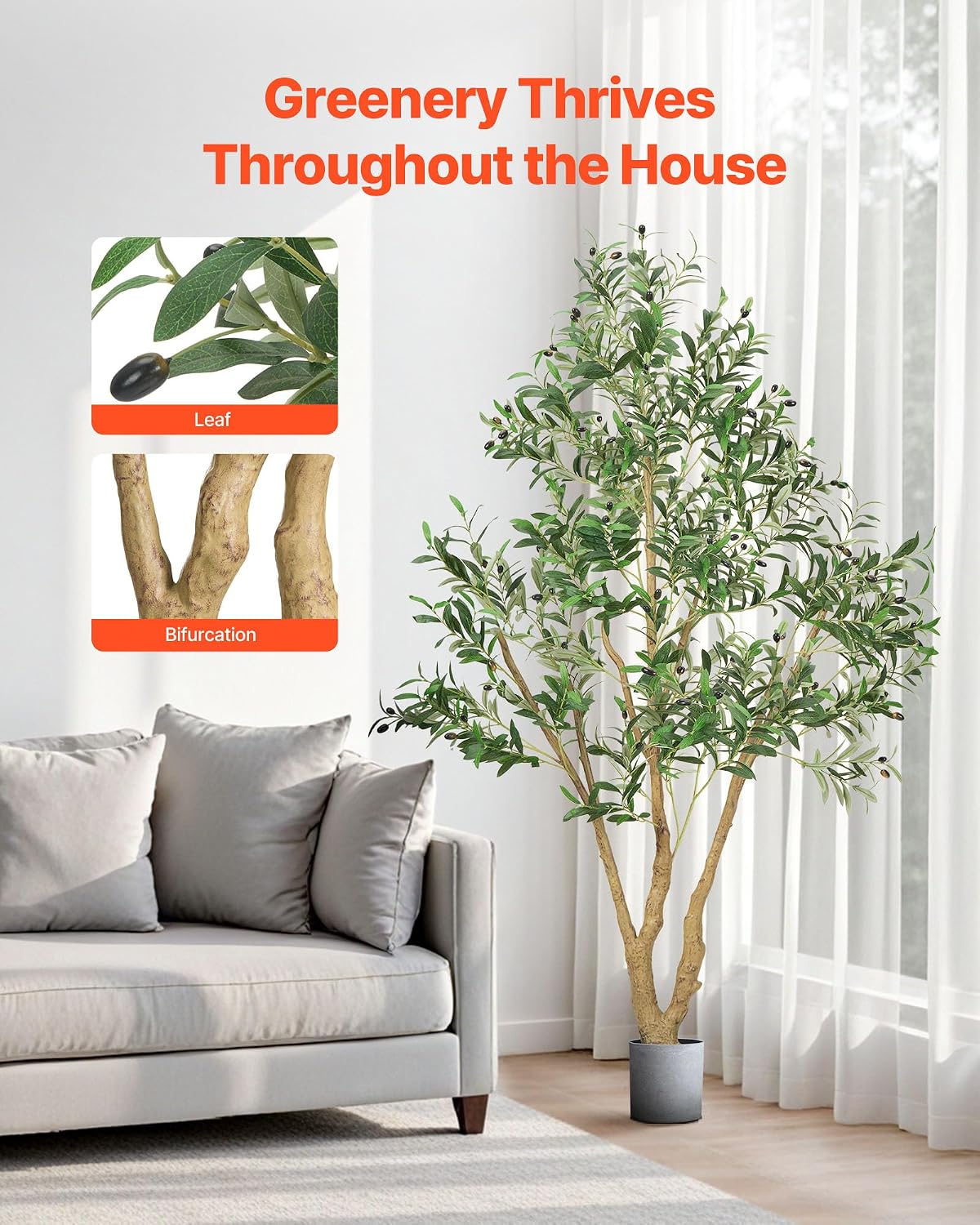 Artificial Olive Tree, 5 FT Tall Faux Plant, Secure PE Material & Anti-Tip Tilt Protection Low-Maintenance Plant, Lifelike Green Fake Potted Tree for Home Office Warehouse Decor Indoor Outdoor