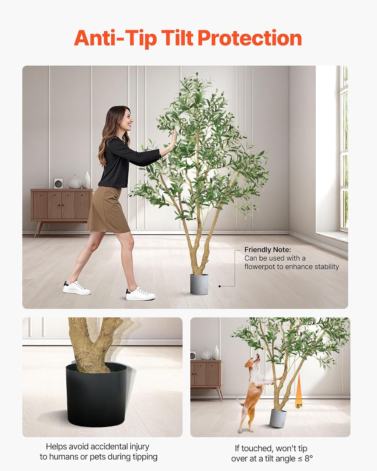 Artificial Olive Tree, 5 FT Tall Faux Plant, Secure PE Material & Anti-Tip Tilt Protection Low-Maintenance Plant, Lifelike Green Fake Potted Tree for Home Office Warehouse Decor Indoor Outdoor