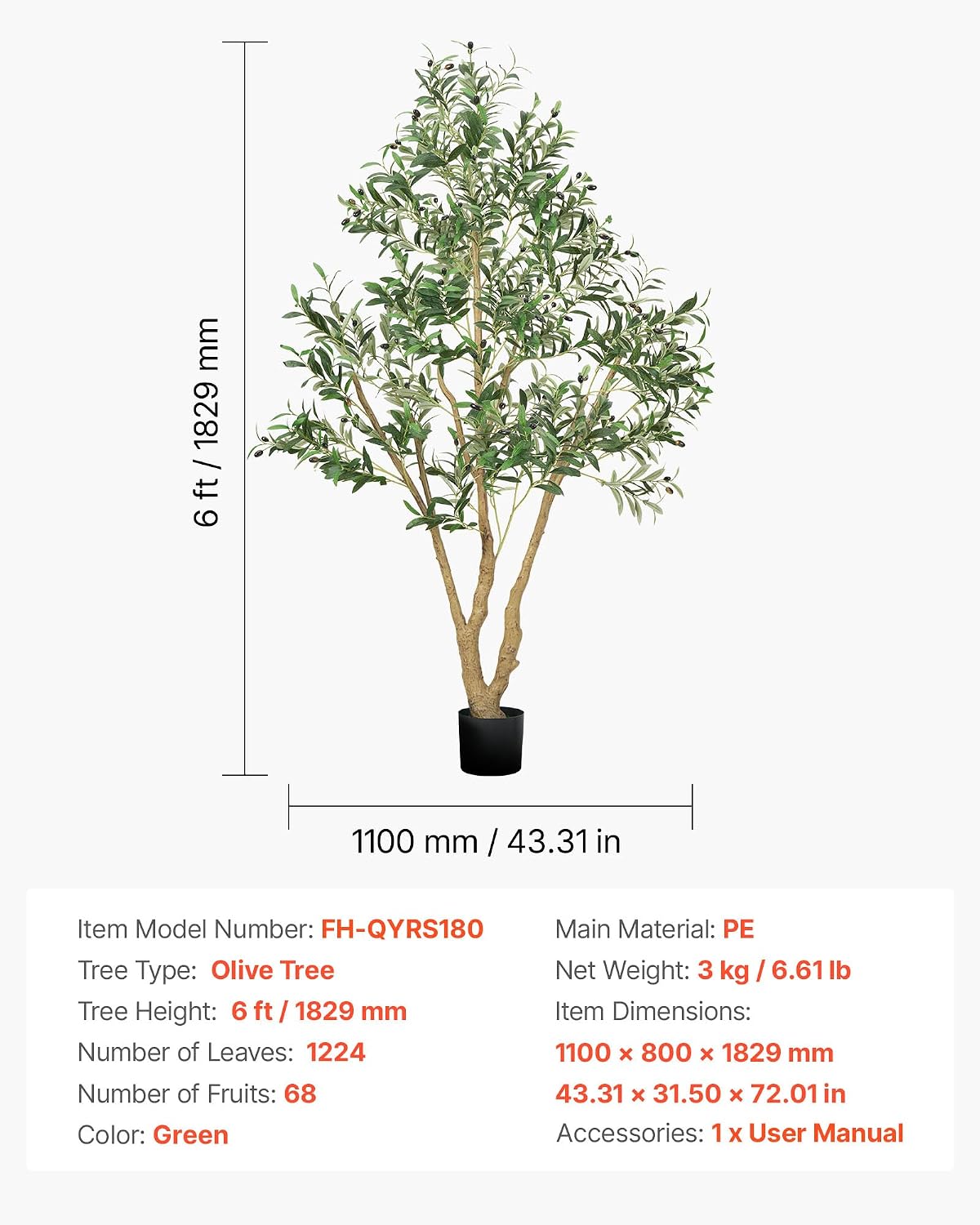 Artificial Olive Tree, 5 FT Tall Faux Plant, Secure PE Material & Anti-Tip Tilt Protection Low-Maintenance Plant, Lifelike Green Fake Potted Tree for Home Office Warehouse Decor Indoor Outdoor