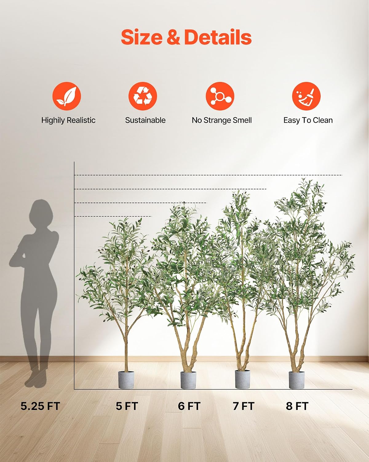 Artificial Olive Tree, 5 FT Tall Faux Plant, Secure PE Material & Anti-Tip Tilt Protection Low-Maintenance Plant, Lifelike Green Fake Potted Tree for Home Office Warehouse Decor Indoor Outdoor