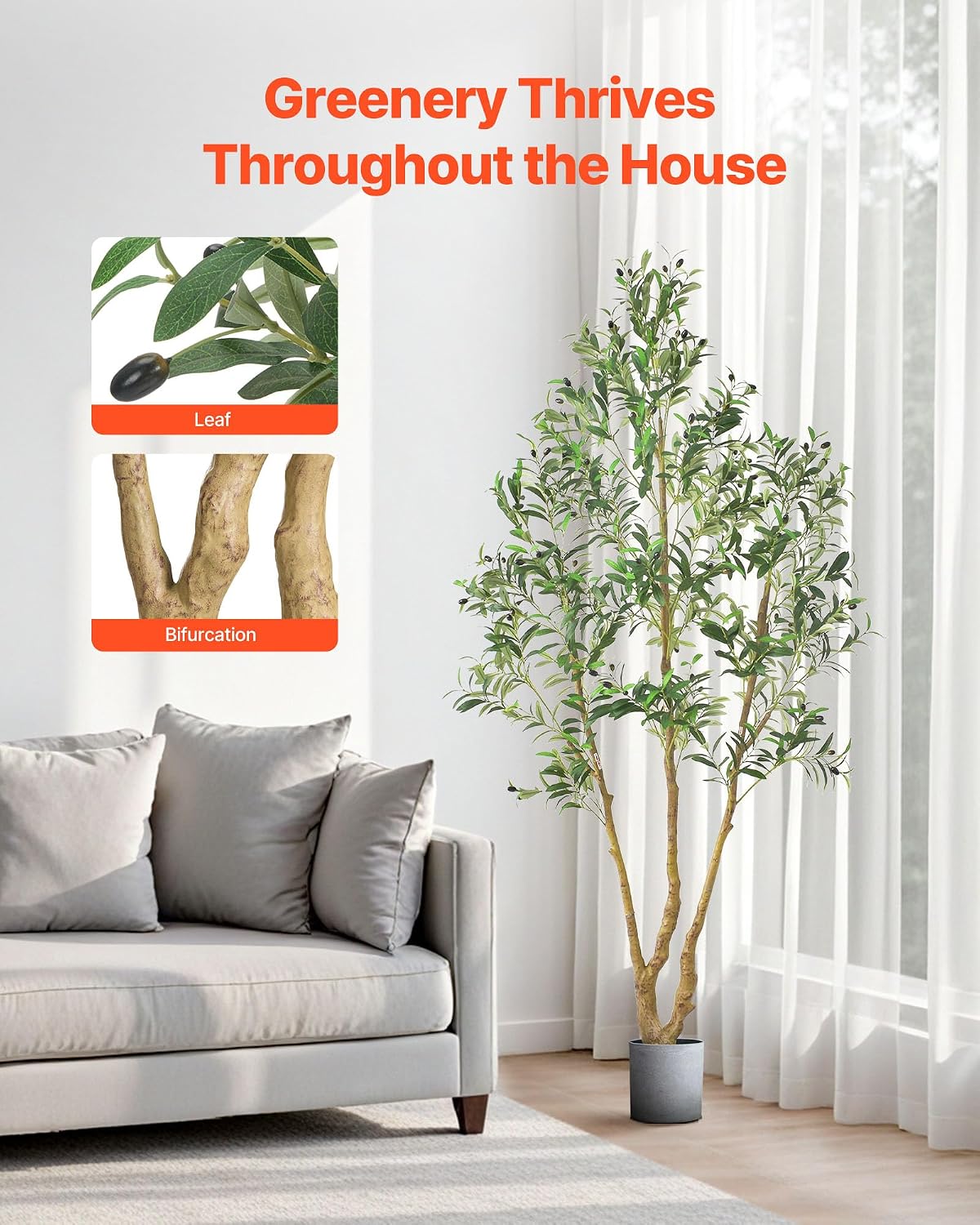 Artificial Olive Tree, 5 FT Tall Faux Plant, Secure PE Material & Anti-Tip Tilt Protection Low-Maintenance Plant, Lifelike Green Fake Potted Tree for Home Office Warehouse Decor Indoor Outdoor