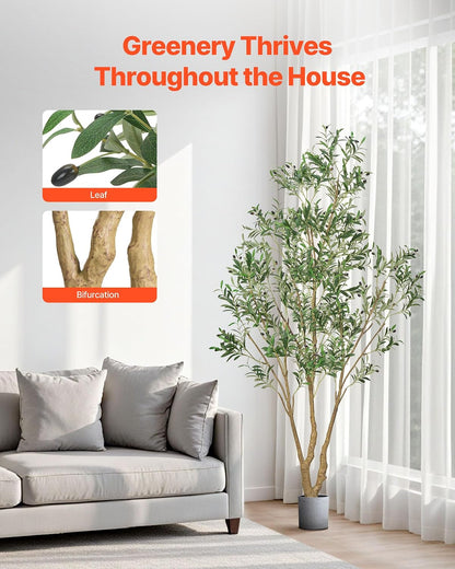 Artificial Olive Tree, 5 FT Tall Faux Plant, Secure PE Material & Anti-Tip Tilt Protection Low-Maintenance Plant, Lifelike Green Fake Potted Tree for Home Office Warehouse Decor Indoor Outdoor