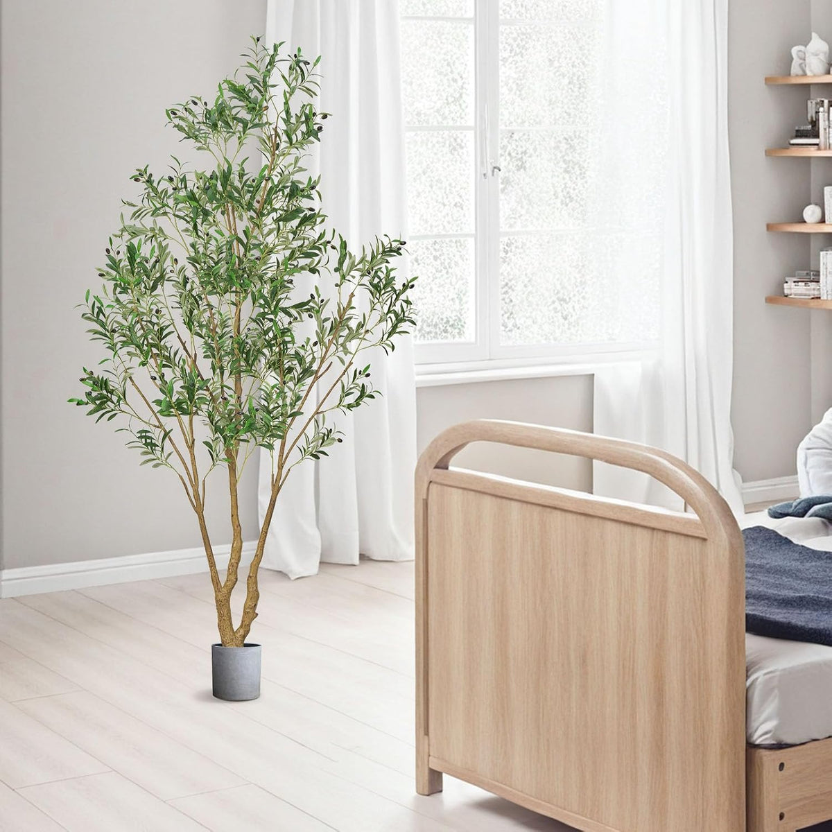 Artificial Olive Tree, 5 FT Tall Faux Plant, Secure PE Material & Anti-Tip Tilt Protection Low-Maintenance Plant, Lifelike Green Fake Potted Tree for Home Office Warehouse Decor Indoor Outdoor
