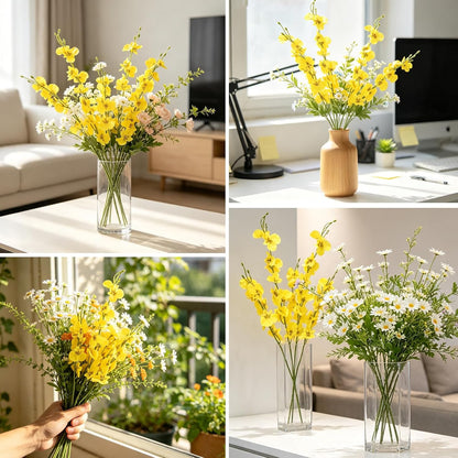 15pcs Artificial Forsythia Branches - Fake Yellow Wildflowers Silk Long Stems, Faux Spring Flowers for Tall Vase Home Decor, Dining Table Centerpieces, Party Wedding Outdoor Arrangements