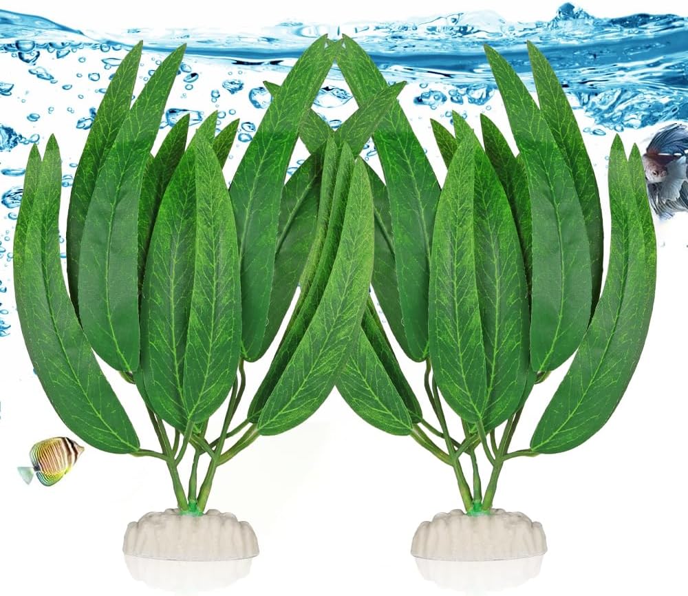 2Pcs Artificial Aquatic Plants Set - Lifelike Silk Fabric Leaves for Aquarium Decoration, Easy to Maintain, Vibrant Underwater Garden (Green)