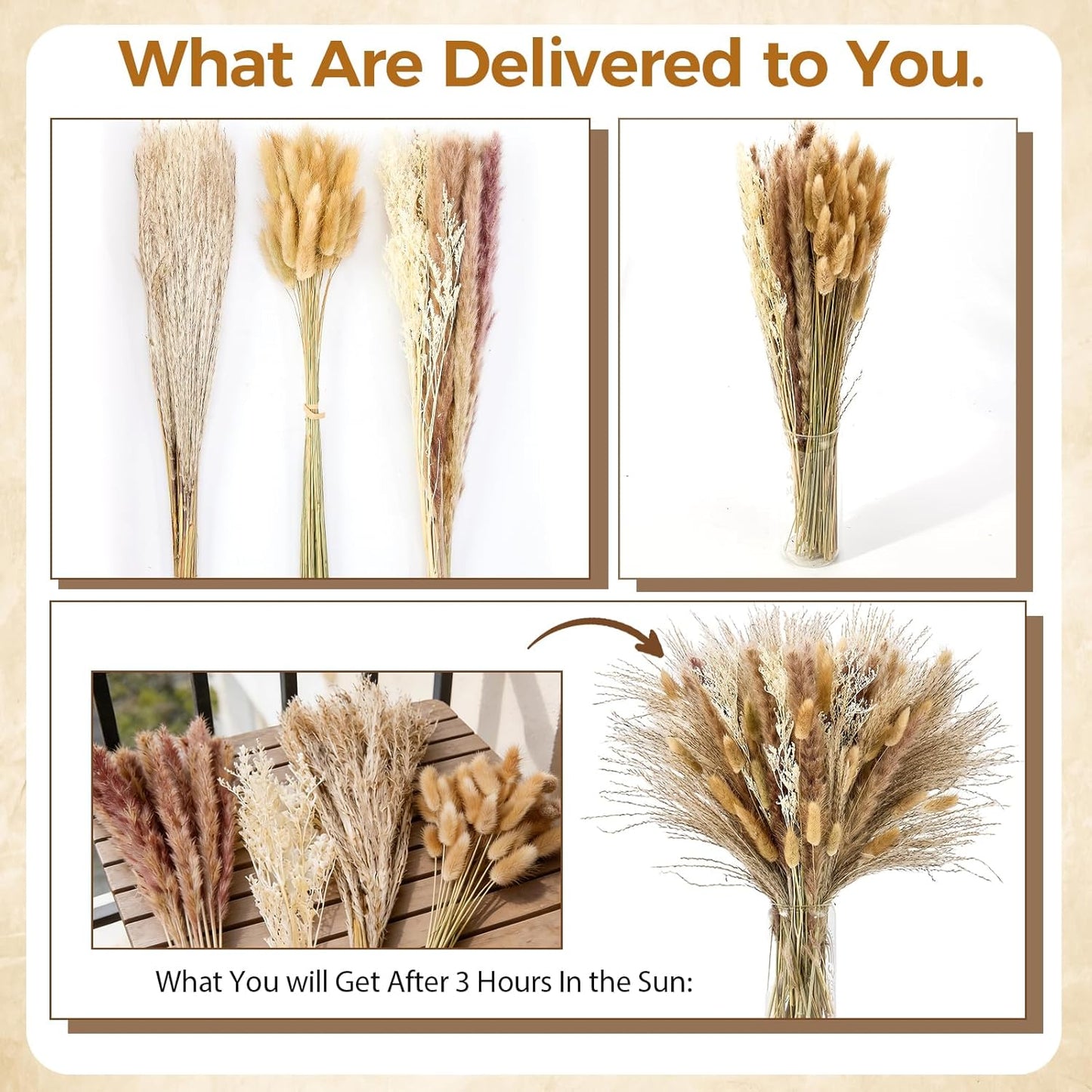 100 Pcs Pampas Grass Boho Decor, 17" Dried Flowers Bouquet for Vase, Crafts, Bohemian Wall Art, Western Home, Living Room, Bedroom, Fall Wedding Table & Rustic Farmhouse